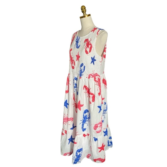 J.Crew Women’s XL Lobster Print Smocked Tiered Sleeveless Coastal Vacation Dress - Picture 7 of 11